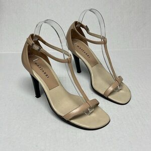 Nude square toe T-Strap leather stiletto heel Sandals 36 minimalistic capsule